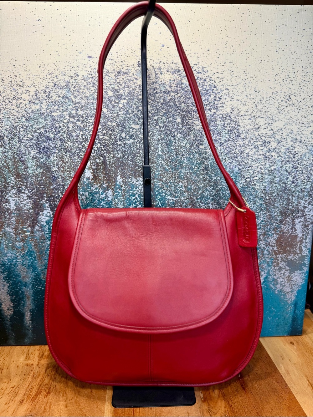 Coach Vintage 1997 Classic Ergo Flap Red Leather Shoulder Bag Made In USA